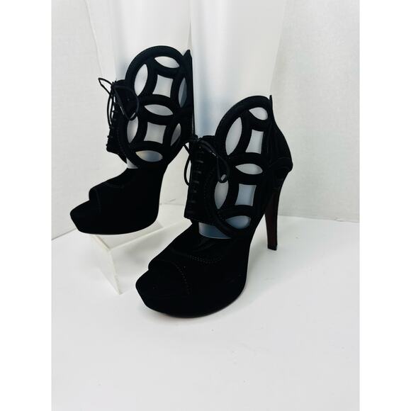 Louis Vuitton Black Suede Monogram Cut-Out Platform Sandals 120mm Heel Size 38 - Picture 11 of 14